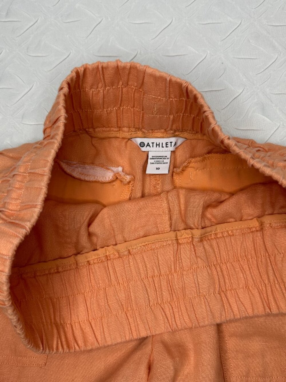 Athleta Cabo 100% Linen Orange Joggers, Size 10 Athleisure Boho Resort - Picture 6 of 7
